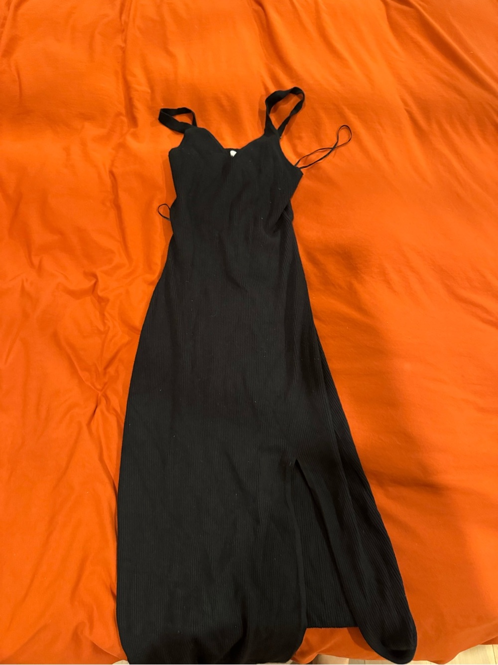 Hollister Black Ribbed Maxi Slip Dress with Spaghetti Straps